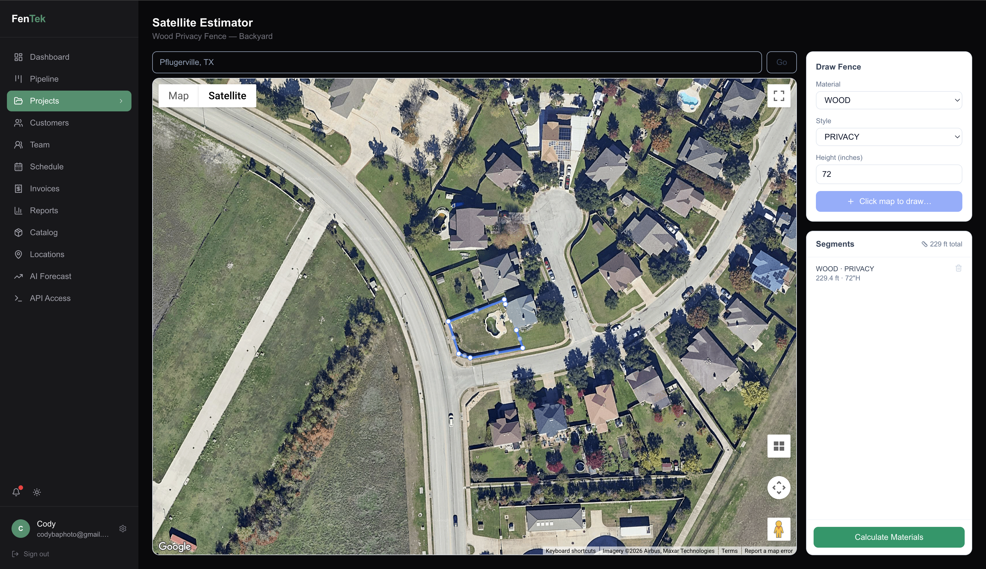 FenTek Satellite Estimator with fence line drawn